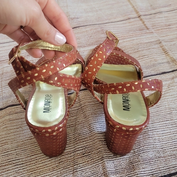 Rust & Gold Strappy Block Heels Size 6.5 - Picture 4 of 6